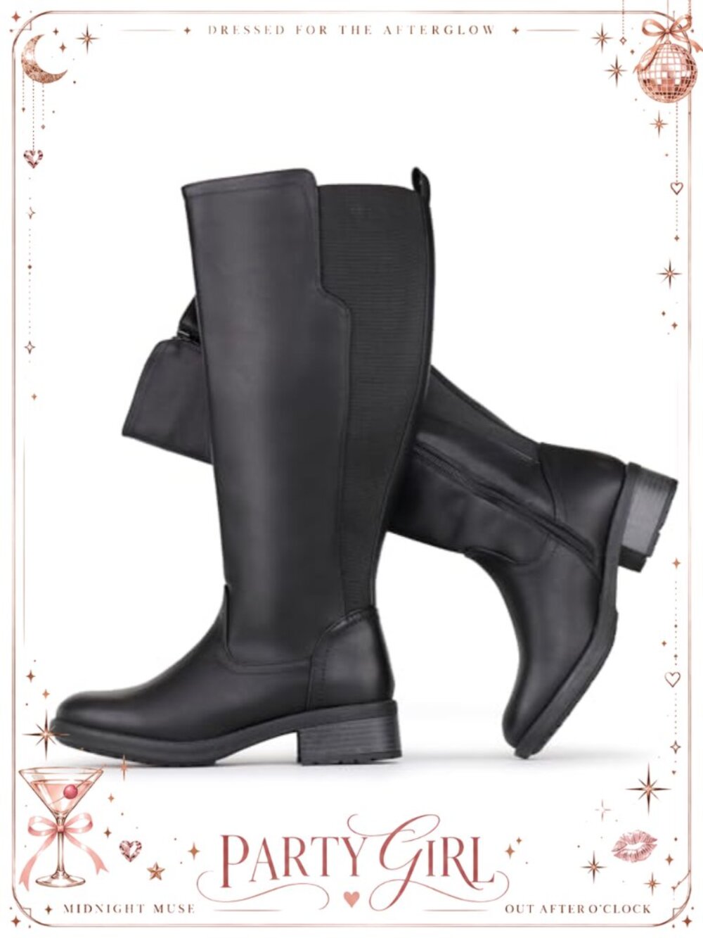 Wide Calf Knee High Boots Stretchy Elastic Band Faux Leather Tall Riding Boots